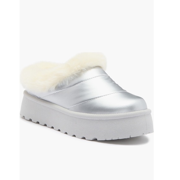Steve Madden Unite Faux Fur Platform Clogs Metallic Silver & White Women’s 10 - Picture 2 of 14